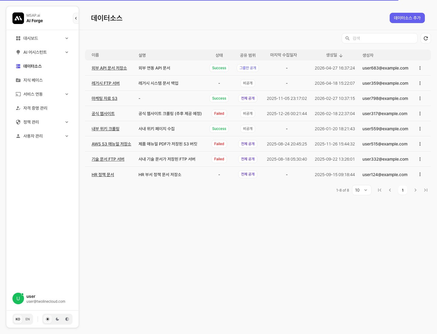 데이터소스 목록 화면
