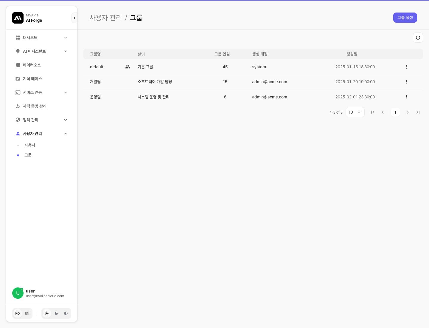 그룹 목록 화면